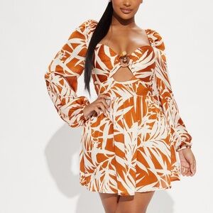 Satin Mini Dress - Rust/Cream